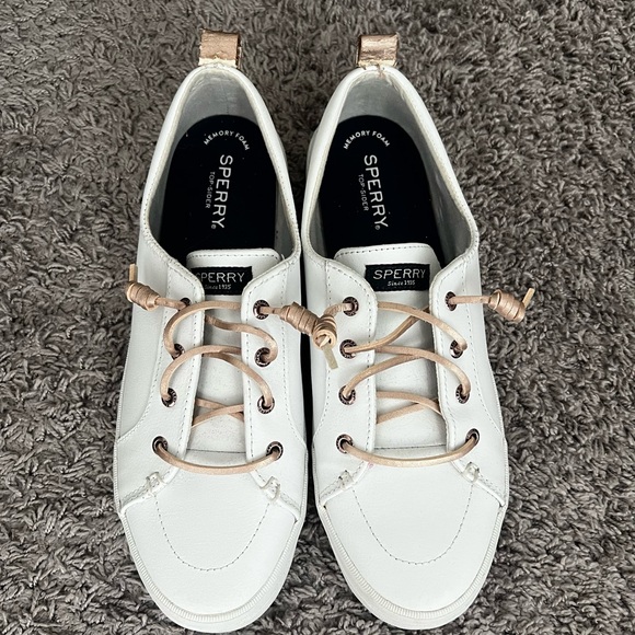 Sperry Shoes - Sperry Women's White Leather Sneakers with Rose Gold Laces